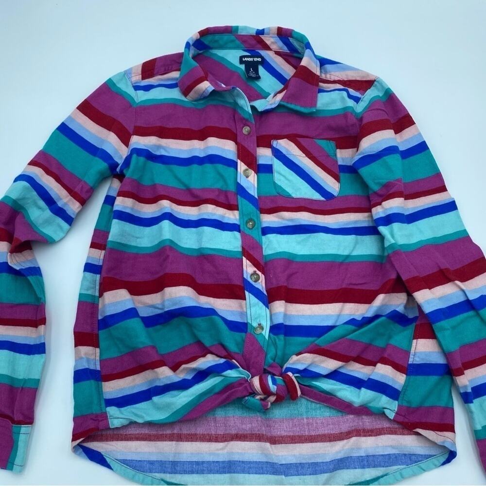 Land’s End Girls Flannel Striped Long Sleeve Shirt- Large